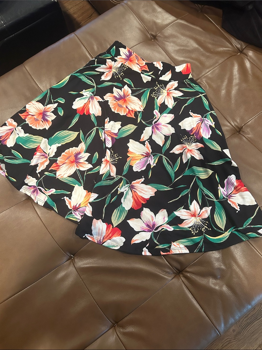 Floral Circle Skirt — Black with Multicolor Blooms